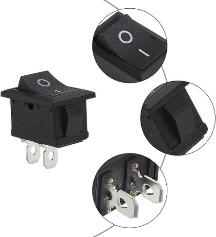 Rocker Switch, SPST ON-Off, 2-Pin, 6A 250V AC, 10A 125V AC, Snap-in Mount, Black, Pack of 10 in Saudi Arabia