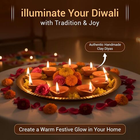 SATVIK Handmade Clay Diya 12 Pc Set. Traditional Terracotta Natural Earthen Oil Lamp Diyas Welcome Dia with Cotton Wicks Batti. Diwali Deepawali Decoration Indian Housewarming Return Gift Items in Saudi Arabia