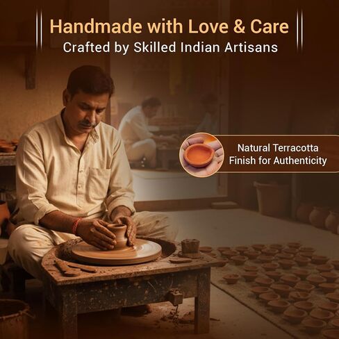 SATVIK Handmade Clay Diya 12 Pc Set. Traditional Terracotta Natural Earthen Oil Lamp Diyas Welcome Dia with Cotton Wicks Batti. Diwali Deepawali Decoration Indian Housewarming Return Gift Items in Saudi Arabia