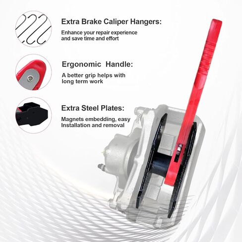 Brake Caliper Compression Tool Kit, Caliper Piston Compressor Tool, 360° Ratchet Piston Press with 4 Hooks & 2 pcs Large Steel Plate for Single Twin Quad Sextuplet Piston Disc Brake Caliper (Red) in Saudi Arabia