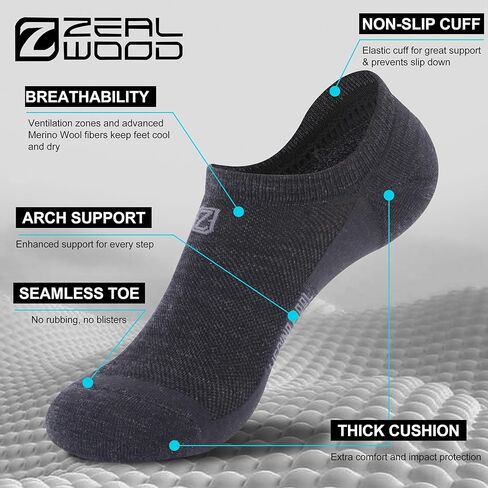 ZEAL WOOD 3 Pairs Merino Wool No Show Athletic Socks For Men Women Ankle Running Golf Tennis Low Cut Hiking Socks in Kuwait