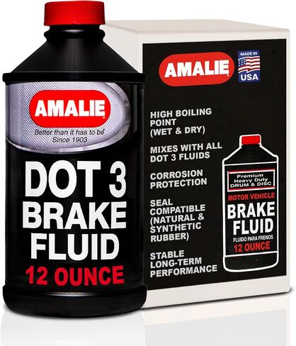 Amalie DOT 3 Brake Fluid (160-65031-EA), Heavy Duty Drum & Disc Brake Fluid for Cars, Trucks & Motorcycles with Corrosion Protection & Long-Term Stability, Made in USA, 12oz in Saudi Arabia