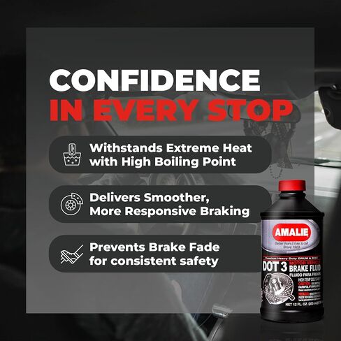 Amalie DOT 3 Brake Fluid (160-65031-EA), Heavy Duty Drum & Disc Brake Fluid for Cars, Trucks & Motorcycles with Corrosion Protection & Long-Term Stability, Made in USA, 12oz in Saudi Arabia