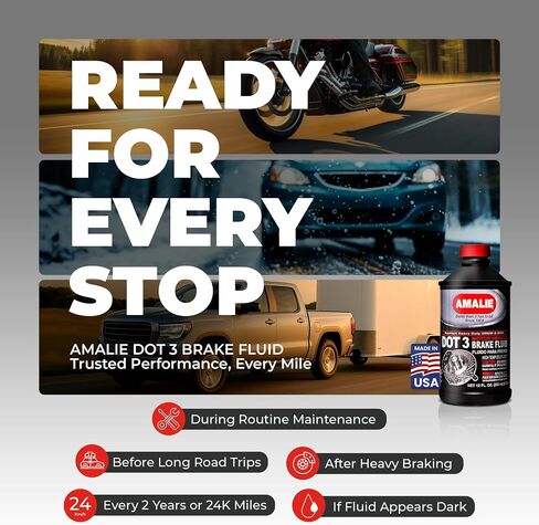 Amalie DOT 3 Brake Fluid (160-65031-EA), Heavy Duty Drum & Disc Brake Fluid for Cars, Trucks & Motorcycles with Corrosion Protection & Long-Term Stability, Made in USA, 12oz in Saudi Arabia