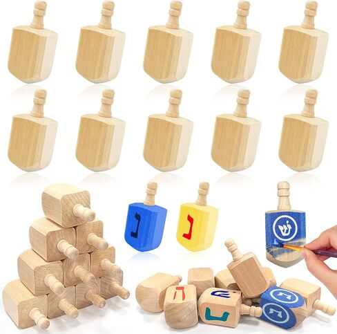 AMENON 24 Pack Hanukkah Wooden Dreidel, 2.5 Inch Blank Natural Wooden Chanukah Dreidel DIY Project Painted for Hanukkah Party Games Hanukkah Decorations in Saudi Arabia