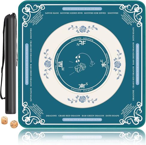 Mahjong Mat for Table, Non-Slip Noise Reduction Mahjong Table Cove 32.4×32.4 Inch Portable Gaming Mat for Poker/Cards/Board Games/Tile Games, Mahjong Tablecloth with Carrying Bag (Blue) in Saudi Arabia