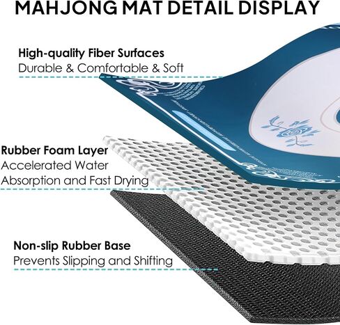 Mahjong Mat for Table, Non-Slip Noise Reduction Mahjong Table Cove 32.4×32.4 Inch Portable Gaming Mat for Poker/Cards/Board Games/Tile Games, Mahjong Tablecloth with Carrying Bag (Blue) in Saudi Arabia
