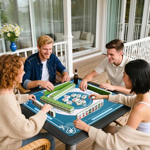 Mahjong Mat for Table, Non-Slip Noise Reduction Mahjong Table Cove 32.4×32.4 Inch Portable Gaming Mat for Poker/Cards/Board Games/Tile Games, Mahjong Tablecloth with Carrying Bag (Blue) in Saudi Arabia