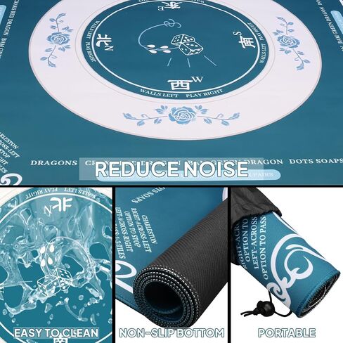 Mahjong Mat for Table, Non-Slip Noise Reduction Mahjong Table Cove 32.4×32.4 Inch Portable Gaming Mat for Poker/Cards/Board Games/Tile Games, Mahjong Tablecloth with Carrying Bag (Blue) in Saudi Arabia