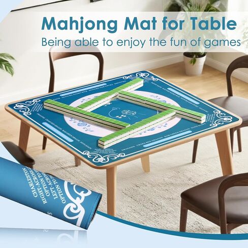Mahjong Mat for Table, Non-Slip Noise Reduction Mahjong Table Cove 32.4×32.4 Inch Portable Gaming Mat for Poker/Cards/Board Games/Tile Games, Mahjong Tablecloth with Carrying Bag (Blue) in Saudi Arabia