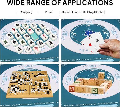 Mahjong Mat for Table, Non-Slip Noise Reduction Mahjong Table Cove 32.4×32.4 Inch Portable Gaming Mat for Poker/Cards/Board Games/Tile Games, Mahjong Tablecloth with Carrying Bag (Blue) in Saudi Arabia