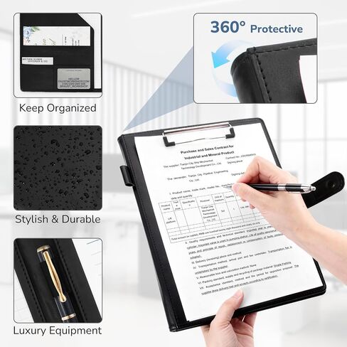 Professional Padfolio with Clipboard, Faux Leather Portfolio Folder Binder, Legal Pad Holder for A4 Letter Size Notepad, Resume, Writing Pad, Ideal Organizer for Business Office Conference, Black, in Saudi Arabia