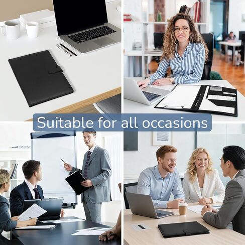 Professional Padfolio with Clipboard, Faux Leather Portfolio Folder Binder, Legal Pad Holder for A4 Letter Size Notepad, Resume, Writing Pad, Ideal Organizer for Business Office Conference, Black, in Saudi Arabia