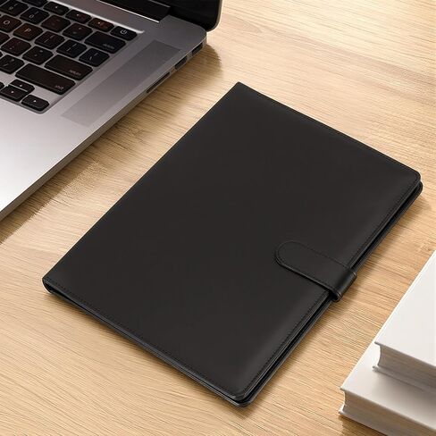 Professional Padfolio with Clipboard, Faux Leather Portfolio Folder Binder, Legal Pad Holder for A4 Letter Size Notepad, Resume, Writing Pad, Ideal Organizer for Business Office Conference, Black, in Saudi Arabia