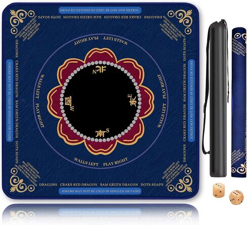 Mahjong Mat for Table, Non-Slip Noise Reduction Mahjong Table Cove 32.4×32.4 Inch Portable Gaming Mat for Poker/Cards/Board Games/Tile Games, Mahjong Tablecloth with Carrying Bag (Blue) in Saudi Arabia
