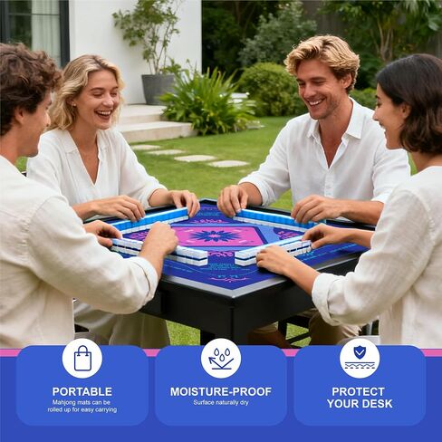 سجادة KUNTE Mahjong للطاولة، سجادة Mahjong الأمريكية مع قواعد مطبوعة، غطاء طاولة هادئ وغير قابل للانزلاق مقاس 32x32 بوصة للبوكر والبطاقات والدومينو وألعاب الطاولة، تتضمن حقيبة حمل محمولة (أزرق) in Kuwait