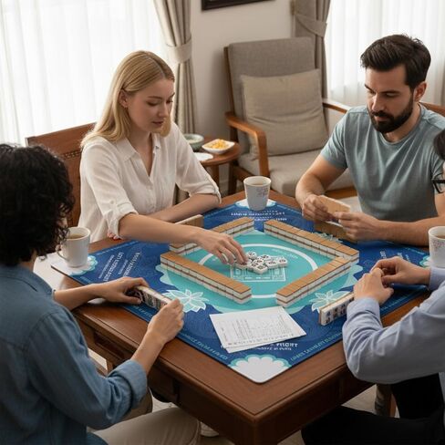 بساط ماجونج للطاولة مع حقيبة حمل، 31.5 * 31.5 بوصة بساط ألعاب مانع للانزلاق لتقليل الضوضاء من أجل ماجونج، والبوكر، وألعاب الطاولة، والدومينو (أزرق) in Kuwait