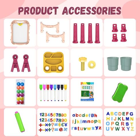 حامل فني للأطفال مع لوحة رسم مغناطيسية، وجهين مع حروف وأرقام مغناطيسية، حامل حامل قابل للتعديل للأطفال الصغار، لعب إبداعي (وردي) in Kuwait