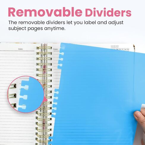 Large Spiral Lined Notebooks for Work with Removable Dividers & Tabs, 8.5"x11" Pretty Hardcover 5 Subject Notebook Journal for Women, College Ruled, Perfect for Study & Office Organization, 280 Pages,Wildflowers in Saudi Arabia