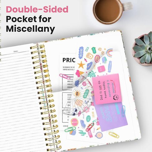 Large Spiral Lined Notebooks for Work with Removable Dividers & Tabs, 8.5"x11" Pretty Hardcover 5 Subject Notebook Journal for Women, College Ruled, Perfect for Study & Office Organization, 280 Pages,Wildflowers in Saudi Arabia