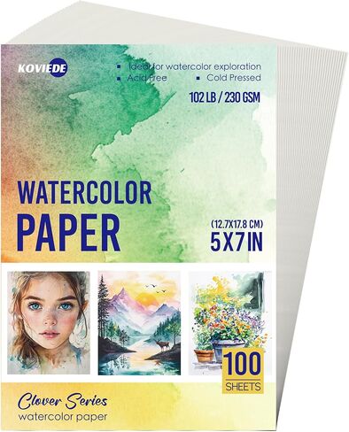 KOVIEDE 100 ورقة ألوان مائية 8.5 × 11 بوصة 102LB/230GSM ورق ممارسة الضغط البارد للطلاب والمبتدئين، أوراق فنية ثقيلة الوزن خالية من الأحماض للرسم والطباعة والمسح الضوئي والحرفية in Kuwait