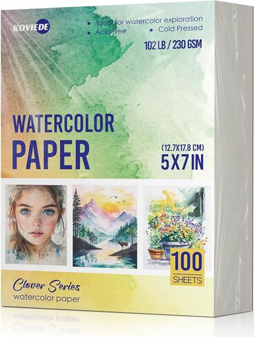 KOVIEDE 100 ورقة ألوان مائية 8.5 × 11 بوصة 102LB/230GSM ورق ممارسة الضغط البارد للطلاب والمبتدئين، أوراق فنية ثقيلة الوزن خالية من الأحماض للرسم والطباعة والمسح الضوئي والحرفية in Kuwait