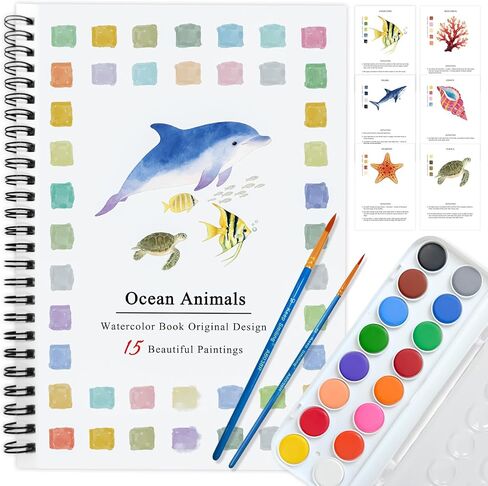 كتاب تلوين مصنفات الألوان المائية من SLWBZ، مجموعة طلاء صديقة للمبتدئين، سهلة رائعة مع خطوات، كتاب ألوان مائية للاستكشاف الإبداعي مع مجموعة طلاء للمراهقين البالغين (أرنب لطيف، مع طلاء) in Kuwait