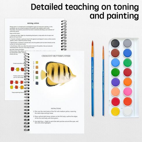 كتاب تلوين مصنفات الألوان المائية من SLWBZ، مجموعة طلاء صديقة للمبتدئين، سهلة رائعة مع خطوات، كتاب ألوان مائية للاستكشاف الإبداعي مع مجموعة طلاء للمراهقين البالغين (أرنب لطيف، مع طلاء) in Kuwait