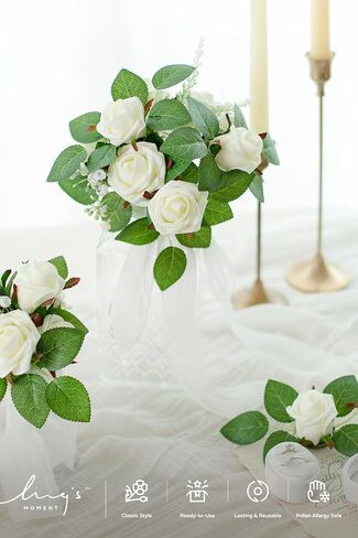 براعم الورد الصناعية والورود الصغيرة من Ling's Moment مع حزمة جذعية مكونة من 24 قطعة من أجل باقات الزفاف DIY ديكورات مركزية وصدريات العروة (أزرق داكن) in Saudi Arabia