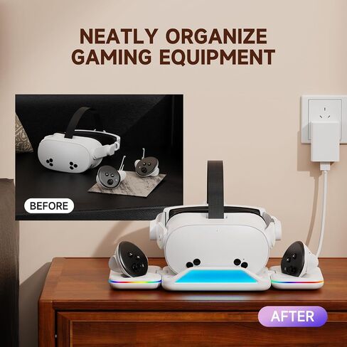 Bioherm Charging Dock for Oculus Quest 3, Magnetic Charging Station for Meta Quest 3 VR Headset & Controllers, with 2 Rechargeable 2100mAh Batteries, USB-C Charger and Cable, Supports LED Indicator in Saudi Arabia