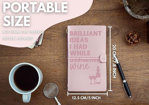 InnoBeta Wine Gifts دفتر ملاحظات جلدي مع قلم، لمحبي النبيذ، الرجال، النساء في عيد الميلاد، دفتر رسم قابل لإعادة الملء، مذكرات سفر، مخطط مبطن، 7 × 5 بوصات، بني in Saudi Arabia