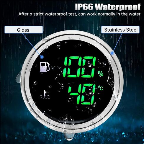 CustomWaterproof 52MM مقياس مزدوج لمستوى الوقود + مقياس درجة حرارة الماء مع إنذار 0-190ohm وحدة إرسال مستوى الوقود مستشعر درجة الحرارة (125mm SensorXGauge) in Kuwait