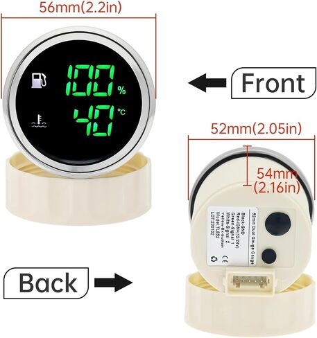CustomWaterproof 52MM مقياس مزدوج لمستوى الوقود + مقياس درجة حرارة الماء مع إنذار 0-190ohm وحدة إرسال مستوى الوقود مستشعر درجة الحرارة (125mm SensorXGauge) in Kuwait