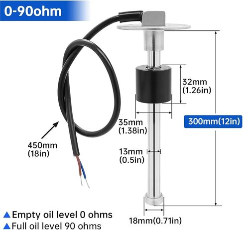 مقياس القارب 52 مللي متر مقياس مستوى الوقود 0-90 أوم مع LED أحمر لمستشعر مستوى السائل A3 A5 150 200 225 250 275 500 مللي متر (مخصص A3 150 مللي متر) in Kuwait