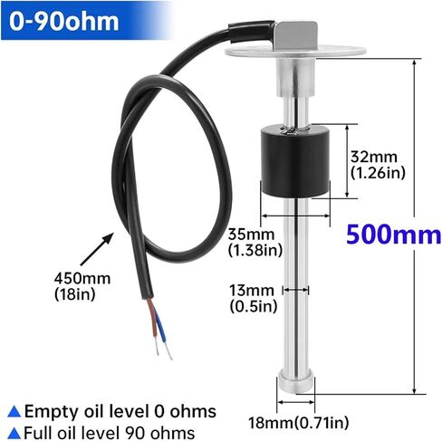 مقياس القارب 52 مللي متر مقياس مستوى الوقود 0-90 أوم مع LED أحمر لمستشعر مستوى السائل A3 A5 150 200 225 250 275 500 مللي متر (مخصص A3 150 مللي متر) in Kuwait