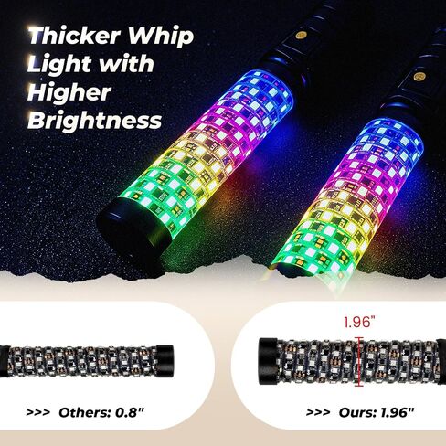 1FT أضواء السوط الدهون LED أضواء السوط للموسيقى جنبا إلى جنب ضوء هوائي الموسيقى دوامة RGB مطاردة ضوء السياط لUTV ATV الكثبان عربات التي تجرها الدواب مع التطبيق وجهاز التحكم عن بعد متوافق مع Polaris RZR Can-Am Maverick، 2 حزمة in Saudi Arabia