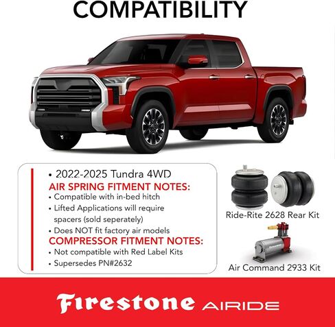 Firestone Ride-Rite Rear Air Helper Springs Kit fits 2022-2024 Tundra 2WD 4WD | Easy Installation, Brake Effectiveness | 2628 in Kuwait