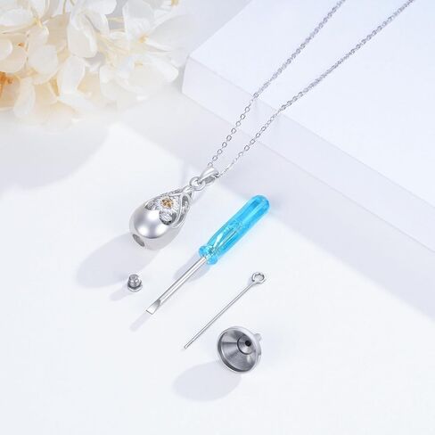 Urn Necklace for Ashes 925 Sterling Silver Cremation Necklace with Heart Crystal Forever in My Heart, No Longer by My Side Carved Locket Cremated Ashes Necklace Urn Jewelry Gift for Women, Sterling in Kuwait