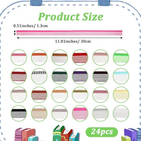 24 قطعة من أشرطة نهاية تجليد الكتب، مجموعة عصابة رأس قطنية لتجليد الكتب مقاس 11.8 بوصة من القطن لتجليد الكتب وتزيينها، 24 لونًا نابضًا بالحياة in Kuwait