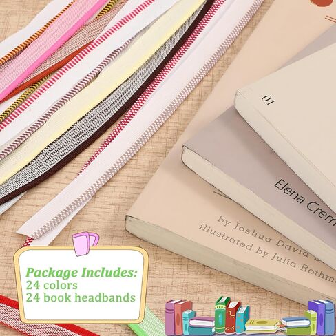 24 قطعة من أشرطة نهاية تجليد الكتب، مجموعة عصابة رأس قطنية لتجليد الكتب مقاس 11.8 بوصة من القطن لتجليد الكتب وتزيينها، 24 لونًا نابضًا بالحياة in Kuwait