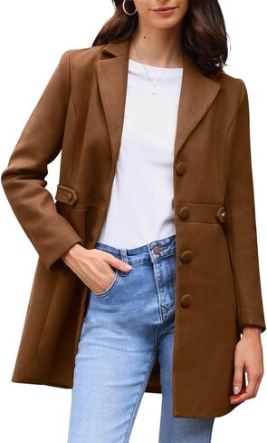 معطف شتوي Allegra K للنساء 2023 مع طية صدر مدببة وأزرار سفلية معطف خارجي بصدر واحد in Kuwait