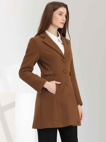 معطف شتوي Allegra K للنساء 2023 مع طية صدر مدببة وأزرار سفلية معطف خارجي بصدر واحد in Kuwait