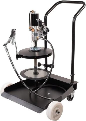 Mytee Products 50:1 Ratio Air Operated Grease Pump Kit for 5 Gallon Bucket / 35 lbs with Trolley Mounted - Grease Gun Filler with Drum Cover, Follower Plate, 7' Hose, Grease Valve & Z-Swivel in Kuwait