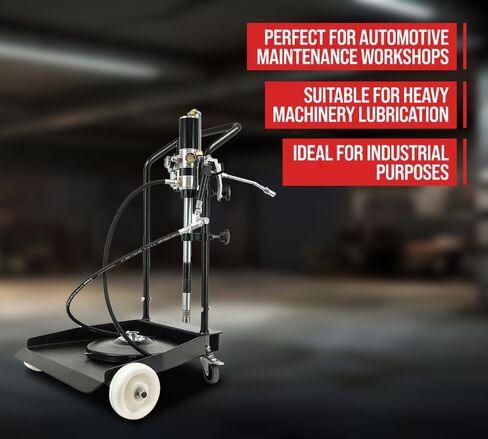 Mytee Products 50:1 Ratio Air Operated Grease Pump Kit for 5 Gallon Bucket / 35 lbs with Trolley Mounted - Grease Gun Filler with Drum Cover, Follower Plate, 7' Hose, Grease Valve & Z-Swivel in Kuwait