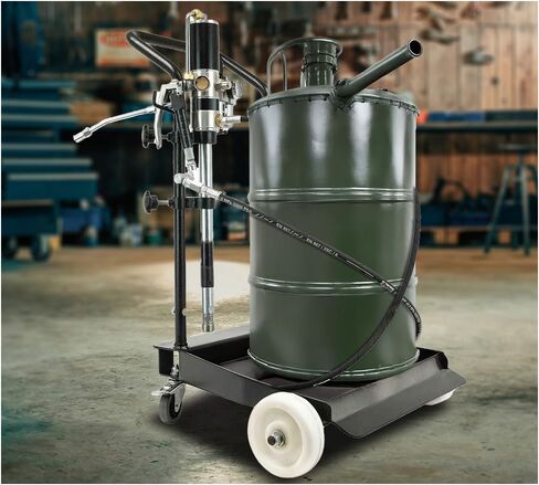 Mytee Products 50:1 Ratio Air Operated Grease Pump Kit for 5 Gallon Bucket / 35 lbs with Trolley Mounted - Grease Gun Filler with Drum Cover, Follower Plate, 7' Hose, Grease Valve & Z-Swivel in Kuwait