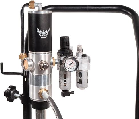 Mytee Products 50:1 Ratio Air Operated Grease Pump Kit for 5 Gallon Bucket / 35 lbs with Trolley Mounted - Grease Gun Filler with Drum Cover, Follower Plate, 7' Hose, Grease Valve & Z-Swivel in Kuwait