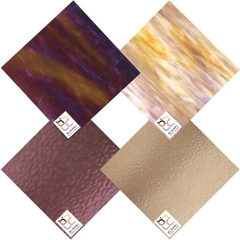 Wissmach 4 Sheet Mixed Color Variety Stained Glass Pack and Mosaic Glass, Grape, (8"X6") by BiNARi Glass Studio in Saudi Arabia