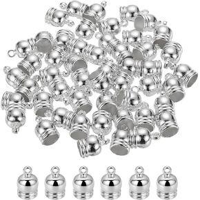 50-Pack Tassel Cord End Caps, 8.8mm ID Plastic Glue in Leather Barrel Kumihimo End Tip Bead Caps for Jewelry Making/Bracelets/DIY Pendant, Cord Terminators [Silver Tone] in Kuwait