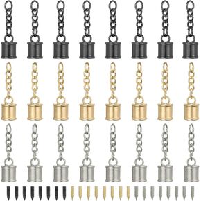 PATIKIL 24 Pcs Tassel Cord End Cap, Alloy Leather End Caps with Screw and Chain, Tassel Tips for Bag Keychain DIY Crafts Jewelry Making, Gold/Black/Silver in Kuwait