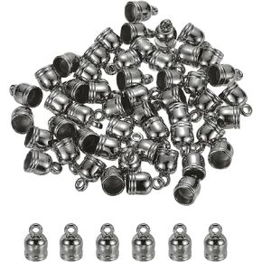 50-Pack Tassel Cord End Caps, 4.8mm ID Plastic Glue in Leather Barrel Kumihimo End Tip Bead Caps for Jewelry Making/Bracelets/DIY Pendant, Cord Terminators [Silver Tone] in Kuwait